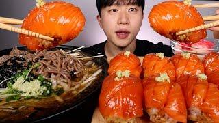 냉모밀 대왕연어초밥 먹방,,,ASMR MUKBANG Cold buckwheat salmon sushi Eating show