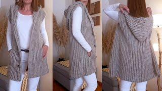 How to #knit a Crochet Vest/Jacket/Cardigan with Hood.