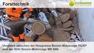 Vergleich zwischen der Husqvarna Benzin-Motorsäge 592XP und der Stihl Benzin-Motorsäge MS 500i