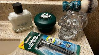 Gillette Vector + Razor, Proraso Green, & Shavemac Brush.