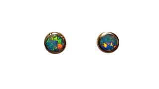 Small Round Opal Stud Earrings 18k Gold 6.2mm 8536 | FlashOpal