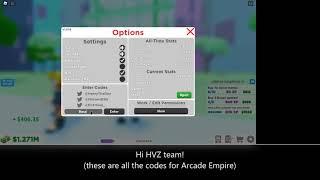 Roblox (All the codes for Arcade empire)