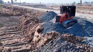 Best Action !! Bulldozer Clearing Mine Stones Filling On a Land With 25T Dump Trucks