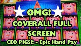 *OMG!* DREAM COVERALL Full Screen of CEO Pigs – Epic Hand Pay! #slots #casinos #huffnevenmorepuff