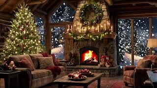 Cozy Christmas Jazz Music Ambience With A Crackling Fireplace & Snowfall  For Relaxation ️ 