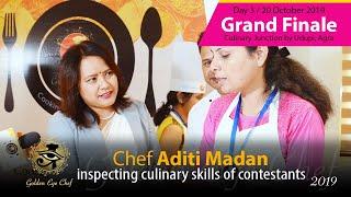 Chef Aditi Madan inspecting culinary skills of contestants of Golden Eye Chef 2019 Grand Finale