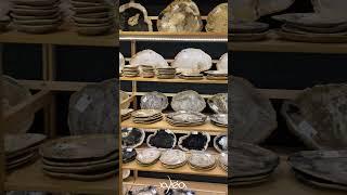 Unique petrified wooden plates and bowls stock