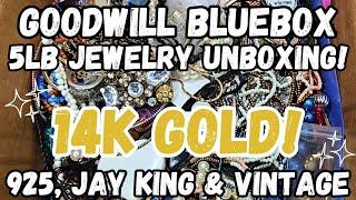 14K GOLD, 925 Silver & JAY KING! Goodwill BlueBox 5lb Mystery Jewelry Jar Unboxing #jewelryunboxing