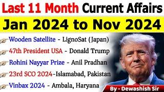 Last 11 Months Current Affairs 2024 | January 2024 To November 2024 | Important Current Affairs 2024