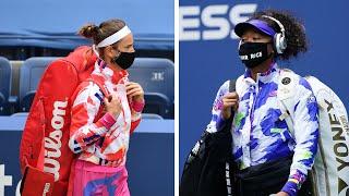 Victoria Azarenka and Naomi Osaka walk onto Arthur Ashe for the US Open 2020 Final