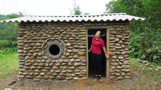 TIMELAPSE: START to FINISH Alone Building Stone House - BUILD LOG CABIN with many stone