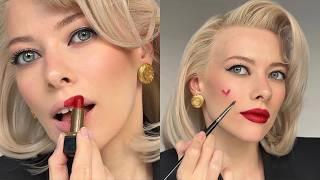 Quick Vintage Hair & Hollywood Makeup Tutorial | Red Lips & Eyeliners For Hooded Eyes