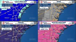 Freezing temperatures and a wintry mix of precipitation in the Coastal Bend tonight/Tuesday morning.