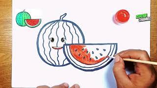 HOW TO DRAW WATERMELON - Easy Drawing of Watermelon - Try to Draw and Paint With Me