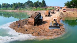 Build A Road Over A River! Mega Construction Bridge Project Komatsu D71A Bulldozers and Trucks 25T