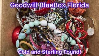 Goodwill BlueBox 5 Pound Mystery Jewelry Gold and Sterling Gemstones #jewelry #unboxing #goodwill
