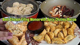 Best Chicken Momos Recipe | How To Make Momos Without Steamer | Street Style Spicy Momo Chutney