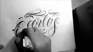 dibujando Letras para tatuar"CARLOS"/dibujando chicano lettering/ handstyler/Rebes Tatuador