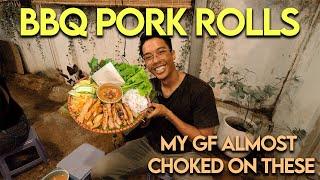 STREET FOOD VIETNAM | CRISPY FRESH TASTY BBQ PORK ROLLS | SHE ALMOST CHOKED EATING THIS!!