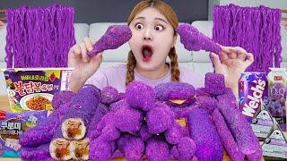 ASMR MUKBANG 직접 만든 퍼플 치킨 핫도그 햄버거 불닭볶음면 보라 먹방! PURPLE Convenience Store Food EATING | HIU 하이유