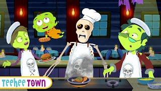 Five Zombies Cooking At A Spooky Restaurant | Funny Skeletons Song by Teehee Town