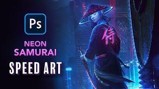 Creating a NEON SAMURAI in Photoshop - Speed Art