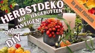 DIY Herbstdeko selber machen I autumn decoration I mit Hagebutten und Flechtenzweigen I Naturdeko