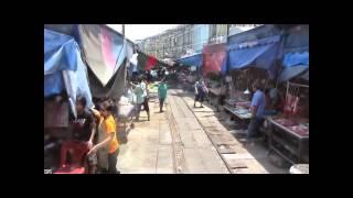 Maeklong Train Market, filmed from the Train -  Market on the Railway - Bangkok Thailand