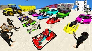 GTA Double Mega Ramps With Crazy Trevor, Funny Chimps & Spiderman By Jet Plane, Super Cars, Go-kart