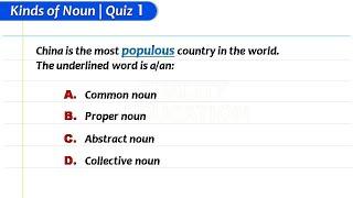 Kinds of Noun quiz 1 by Quality Education | English grammar test for all competitive exams