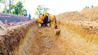 The Sany Excavator Working Digging Soil, For Building Foundations Heavy Equipment, Machinery