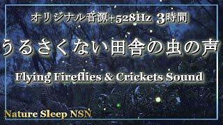 【眠れる環境音 田舎の虫の鳴き声】ばあちゃん家の裏山から聞こえるやさしい虫の声と満月に舞うホタル | 睡眠用＆勉強用BGM うるさくない鈴虫の鳴き声とコオロギの鳴き声 3時間 | 故郷の自然音と映像