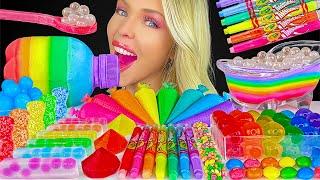 ASMR RAINBOW FOOD MUKBANG TWISTABLE CRAYONS, YOGURT PIPING BAGS, LAYERED JELLO CHUBBY, BOBA JELLY 먹방