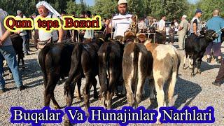 Qum tepa  bozori . Buqalar  Va. Hunajinlar   Narhlari . 25,07,2024 ,  Holat   Urtacha .