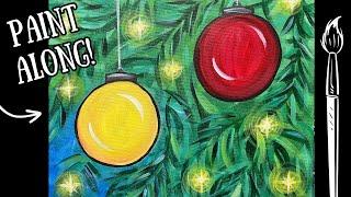 EP232 - 'Gold and Red Ornaments' easy acrylic Christmas tree painting tutorial for beginners