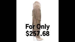 Vintage Crystal Embellished Fringe Overknee Boots Winter Pointed Toe Thigh High Cowboy Boots Des...