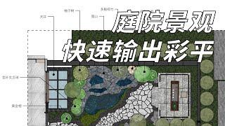 SketchUp庭院景觀快速輸出彩平｜花园设计｜景观设计｜中式庭院｜园林景观｜别墅庭院｜SketchUp