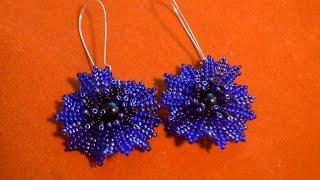 Beaded earrings.  Flowers of beads "Cornflowers".  Beadwork.  Master class