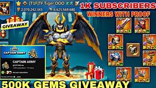 Lords Mobile - 500K GEMS Giveaway Winners Reveal! Thank You for 1K Subs | Sponsored by TF Tiger OOO