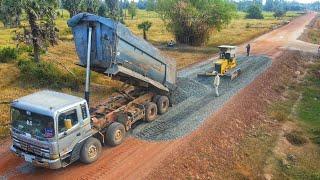 New Perfect Action! Build Road Highway By Bulldozer D31 Pushing Gravel With Havy Truck Unloading