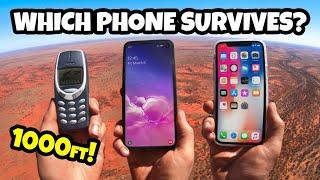 1000 ft Drop Test - iPhone 11 Vs. Samsung S10 Vs. Nokia 3310