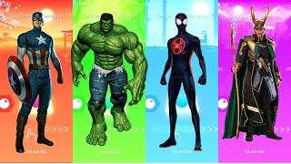 Captain America vs Hulk vs Miles Morales vs Loki | Tiles Hop EDM Rush!