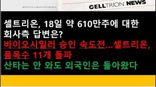 (셀트리온)셀트리온, 18일 약 610만주에 대한 회사측 답변은?/바이오시밀러 승인 속도전…셀트리온, 품목수 11개 돌파/산타는 안 와도 외국인은 돌아왔다