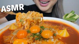 Egg Yolk with SPICY Samyang Stew Noodles and Tobiko Fish Balls *NO TALKING ASMR FOOD SOUNDS | NE