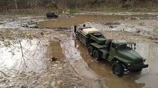 URAL 4320 Tractor Truck with loading Trailer and a URAL Radio Box in a Off Road driving sequence