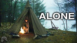 Solo Bushcraft in the Rain | Unique Bowdrill,  Bushcraft Chair Build, Campfire Inside Tent