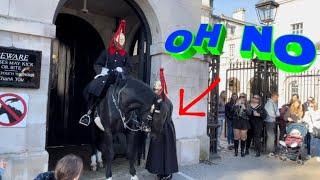 THE GUARD WAS ONE STEP AWAY FROM BEING BITED BY A HORSE!