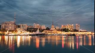 Day to night time-lapse of historical center and Sochi sea port