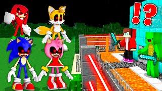 SCARY SONIC exe and AMY ROSE exe vs Security House in Minecraft ! JJ and Mikey and Banana Kid Maizen