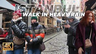 ISTANBUL TURKEY SNOWY DAY WALKING TOUR: TAKSIM SQUARE TO GALATA TOWER | 4K UHD